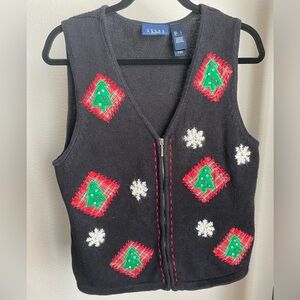 Vintage Christmas‎ Sweater Vest Women’s Size Large Knit Embroidered Snowflakes
